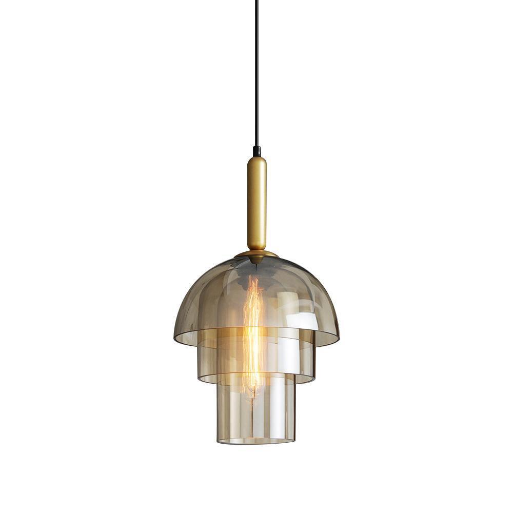 Renley hanglamp glazen kap cognac messing mid-century