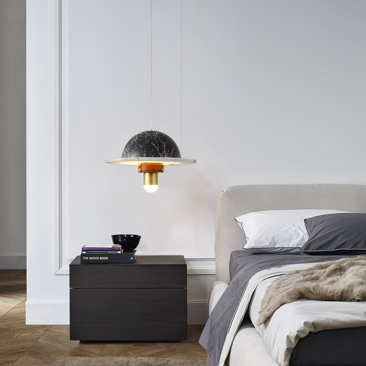 Jutta hanglamp marmer leer fusie