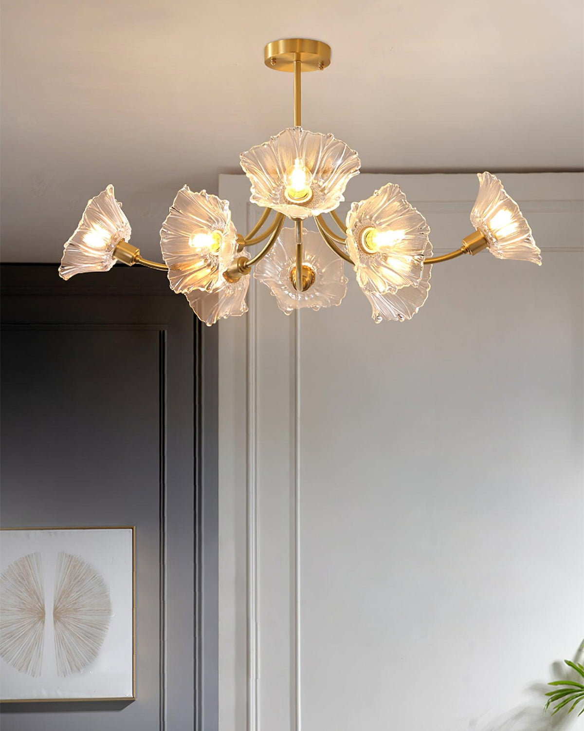 Fife Flower glas kroonluchter met messing afwerking