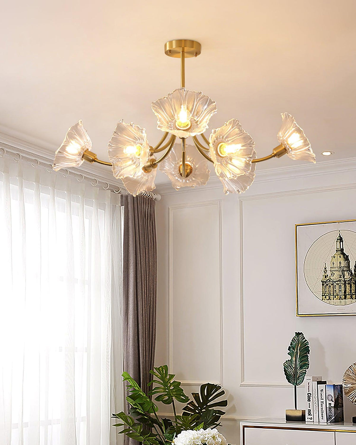 Fife Flower glas kroonluchter met messing afwerking