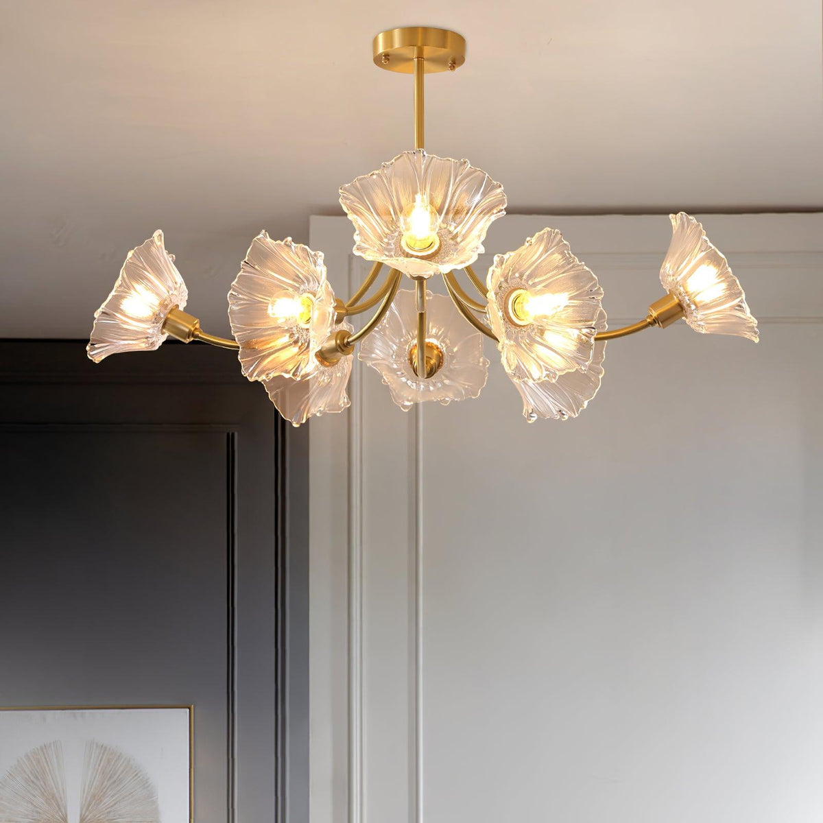 Fife Flower glas kroonluchter met messing afwerking