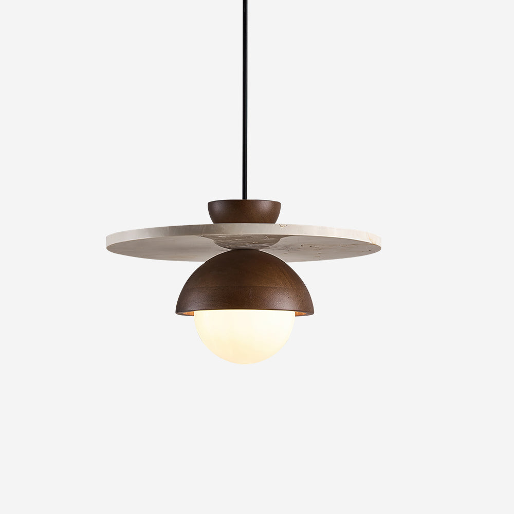 Calvion hanglamp travertin hout glas bol