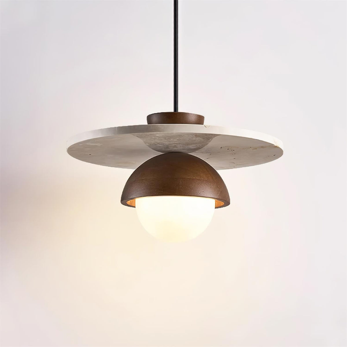 Calvion hanglamp travertin hout glas bol