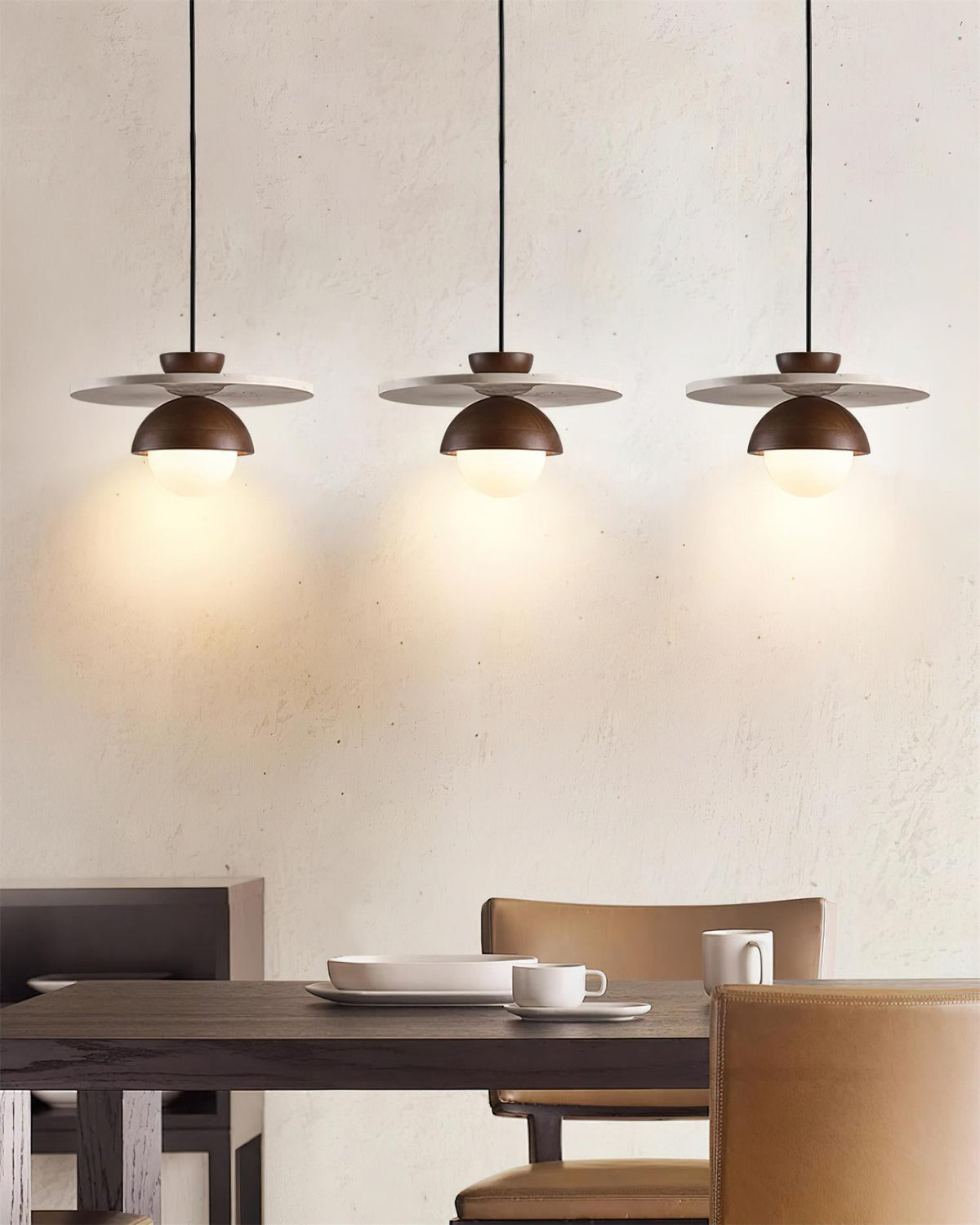Calvion hanglamp travertin hout glas bol
