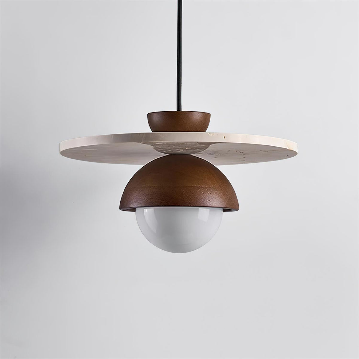 Calvion hanglamp travertin hout glas bol