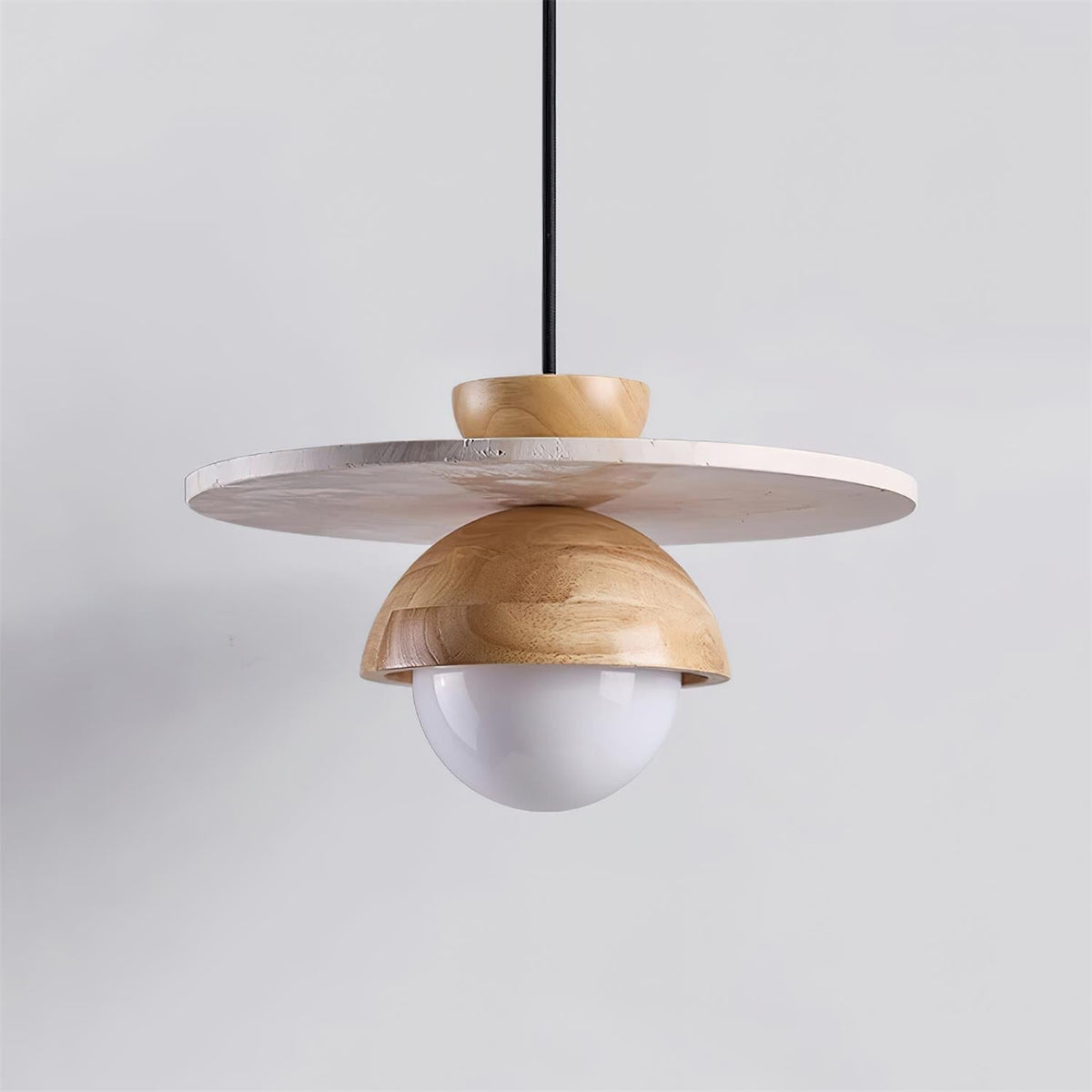 Calvion hanglamp travertin hout glas bol