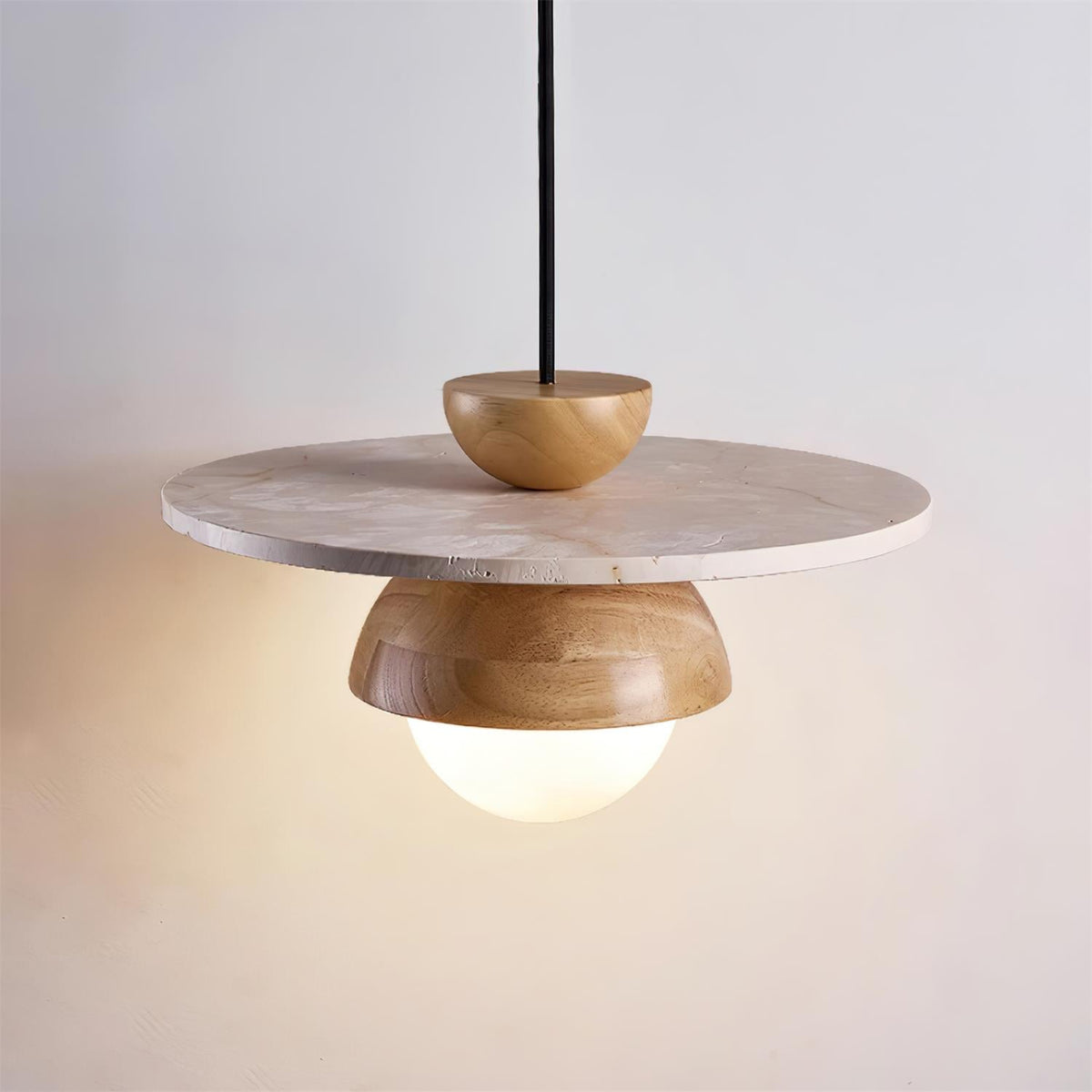 Calvion hanglamp travertin hout glas bol