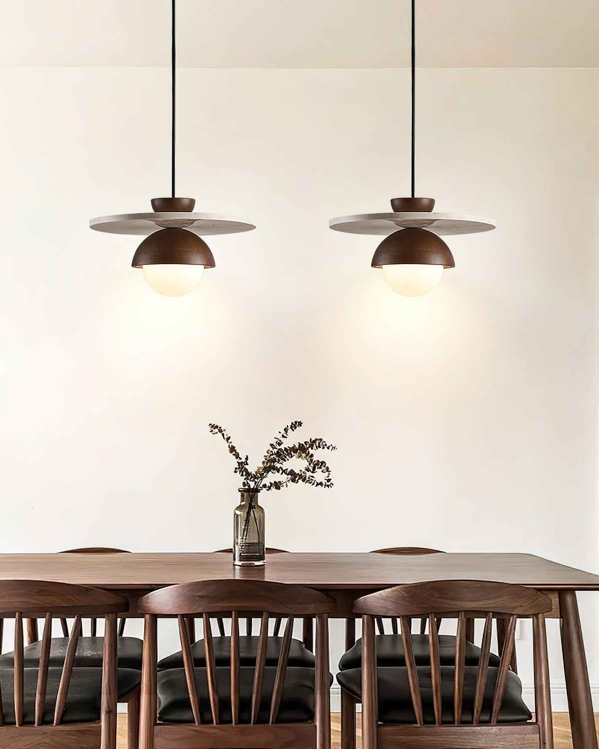 Calvion hanglamp travertin hout glas bol