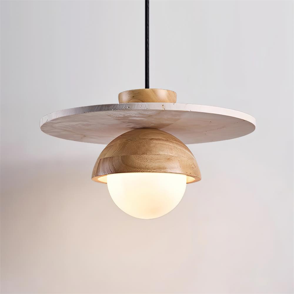 Calvion hanglamp travertin hout glas bol