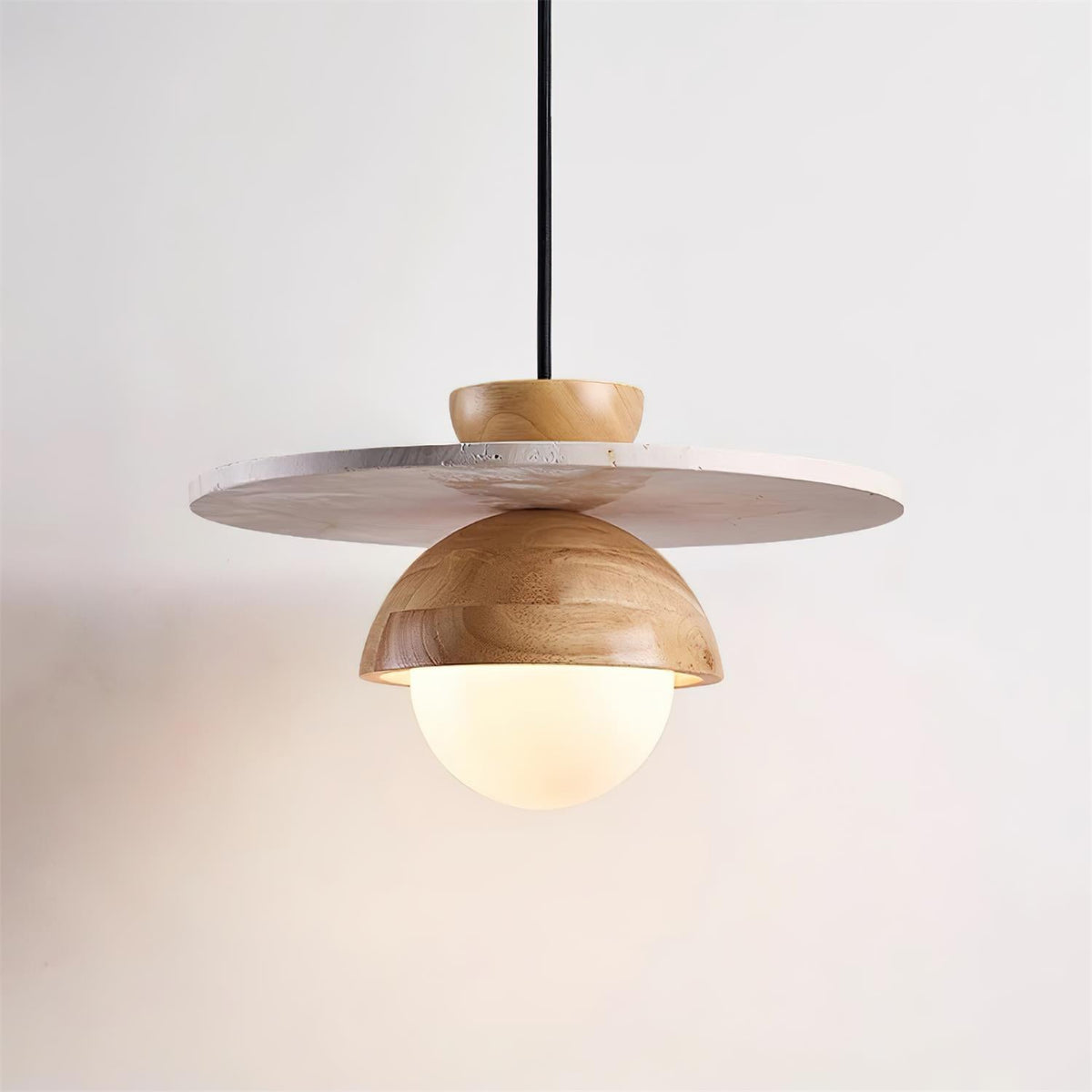 Calvion hanglamp travertin hout glas bol