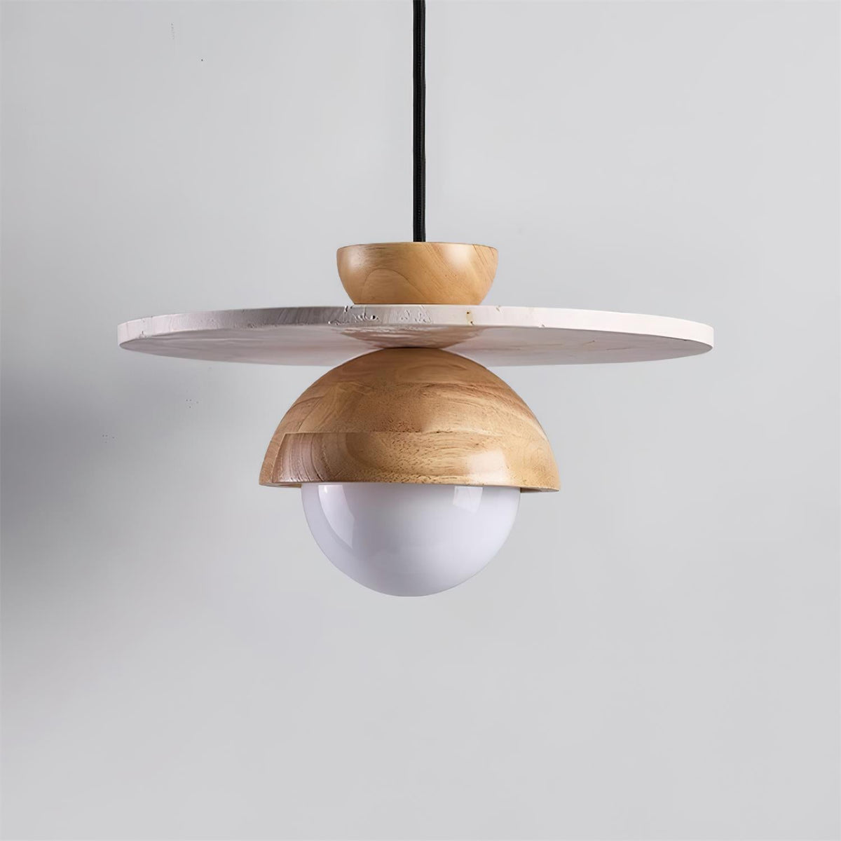 Calvion hanglamp travertin hout glas bol