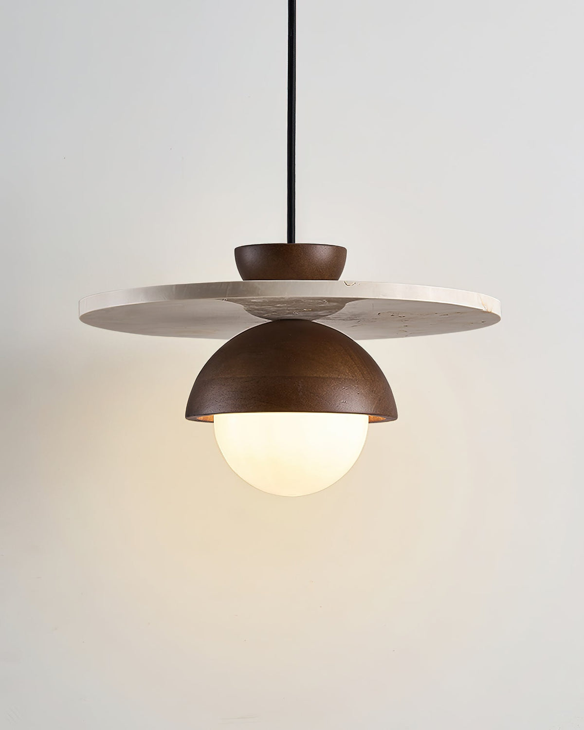 Calvion hanglamp travertin hout glas bol