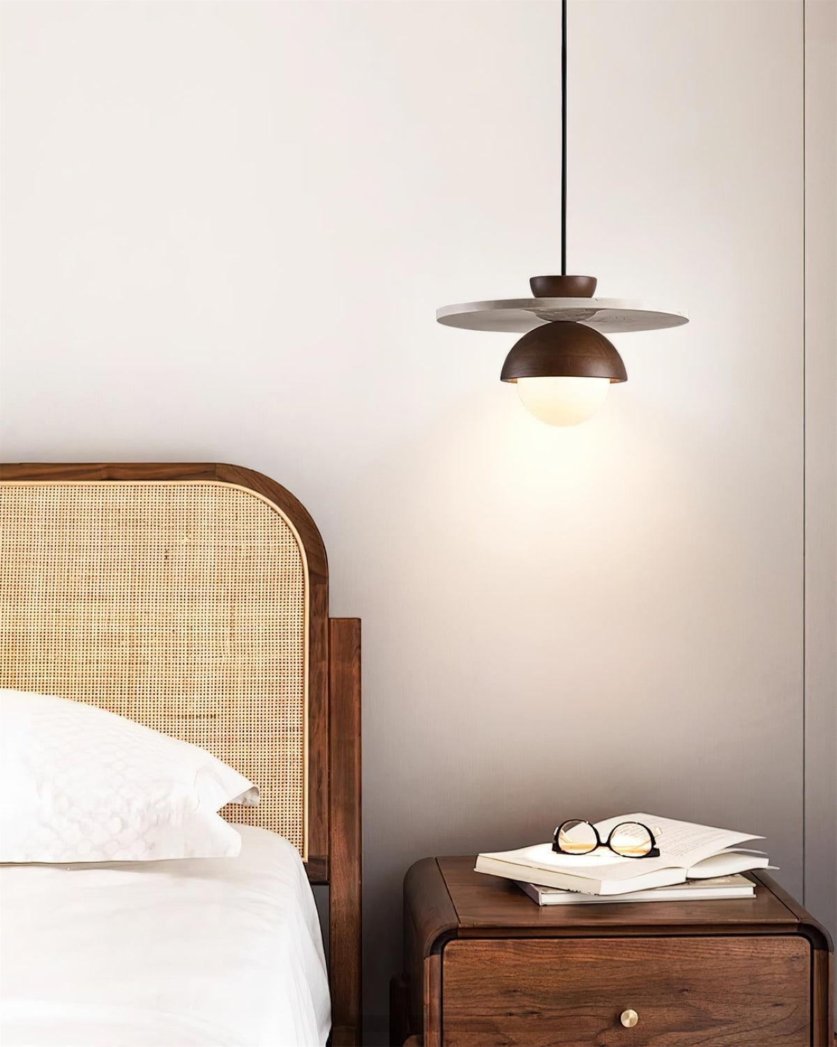 Calvion hanglamp travertin hout glas bol
