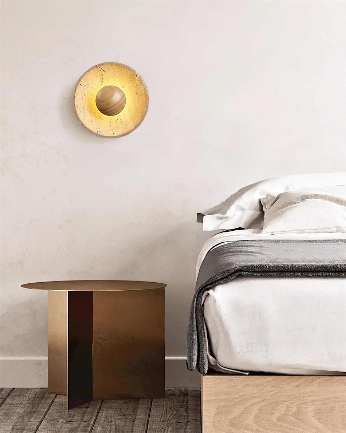 Norvian wandlamp rond travertin minimalistisch