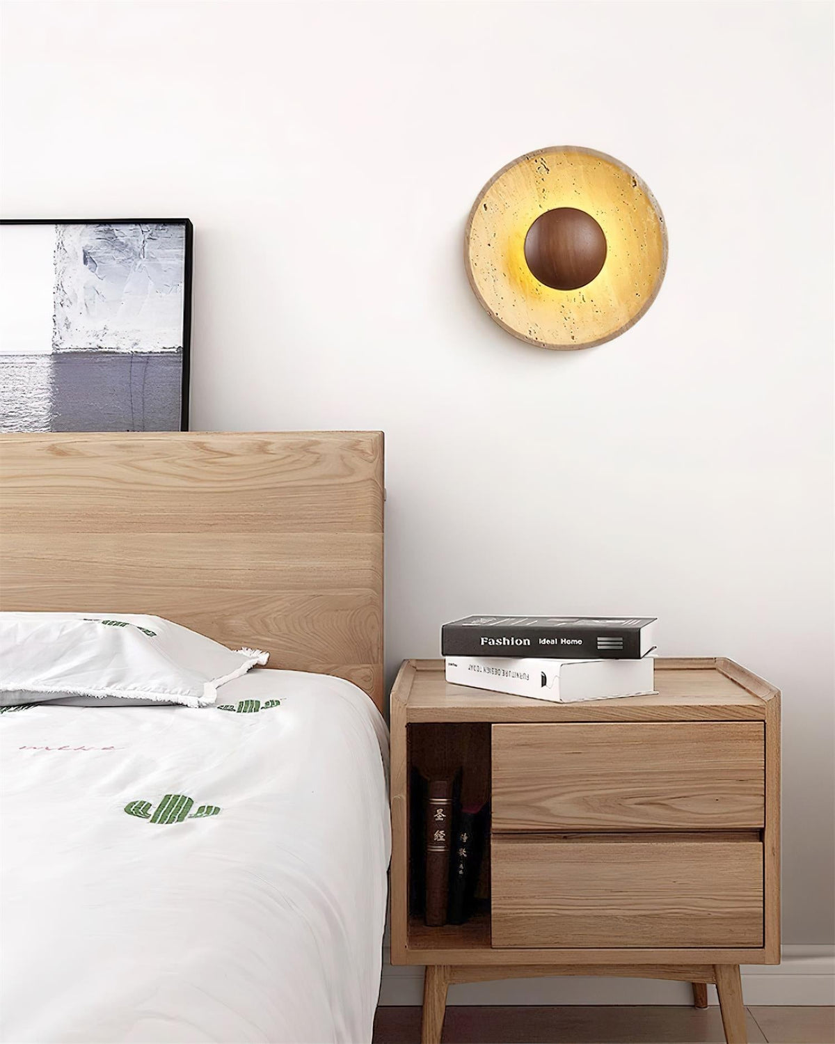 Norvian wandlamp rond travertin minimalistisch