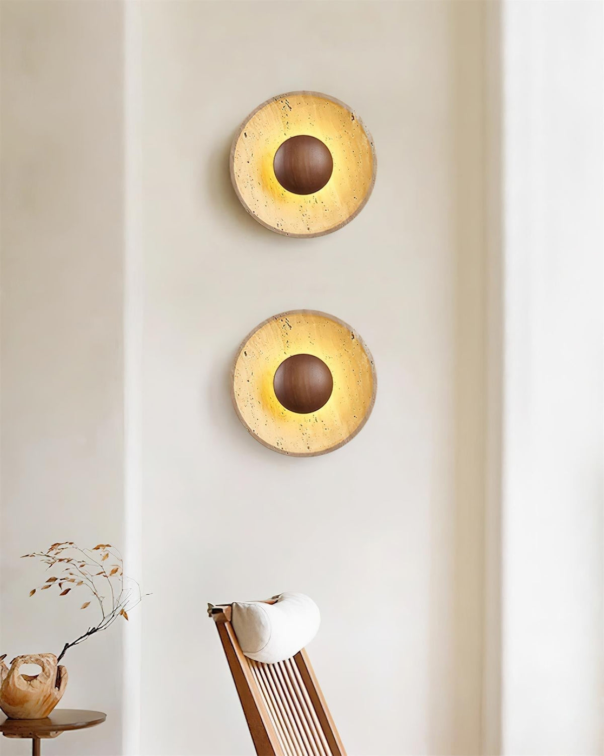 Norvian wandlamp rond travertin minimalistisch