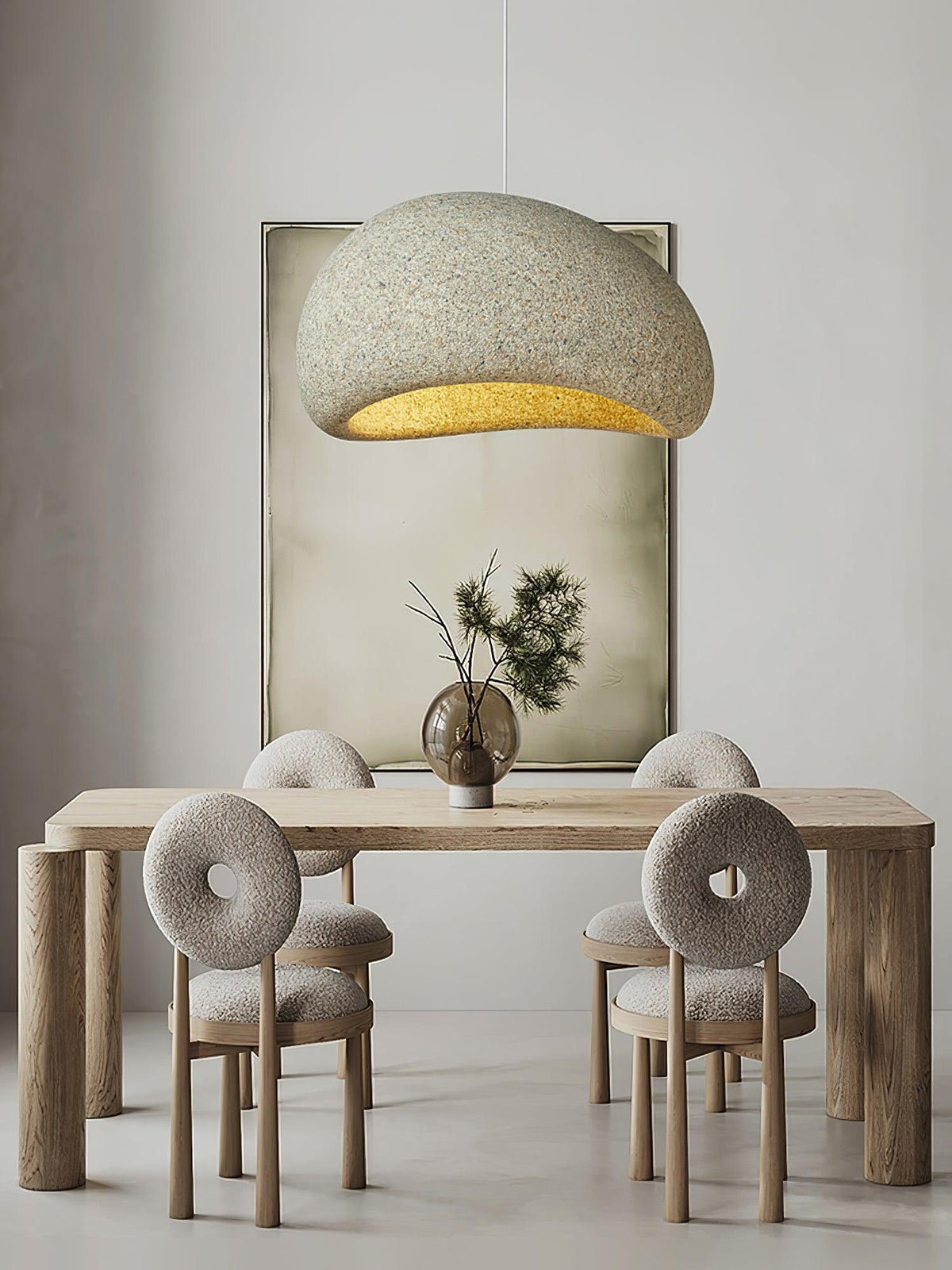 Tsukiyo Wabi-Sabi hanglamp met onregelmatige gebogen kap en gespikkelde textuur