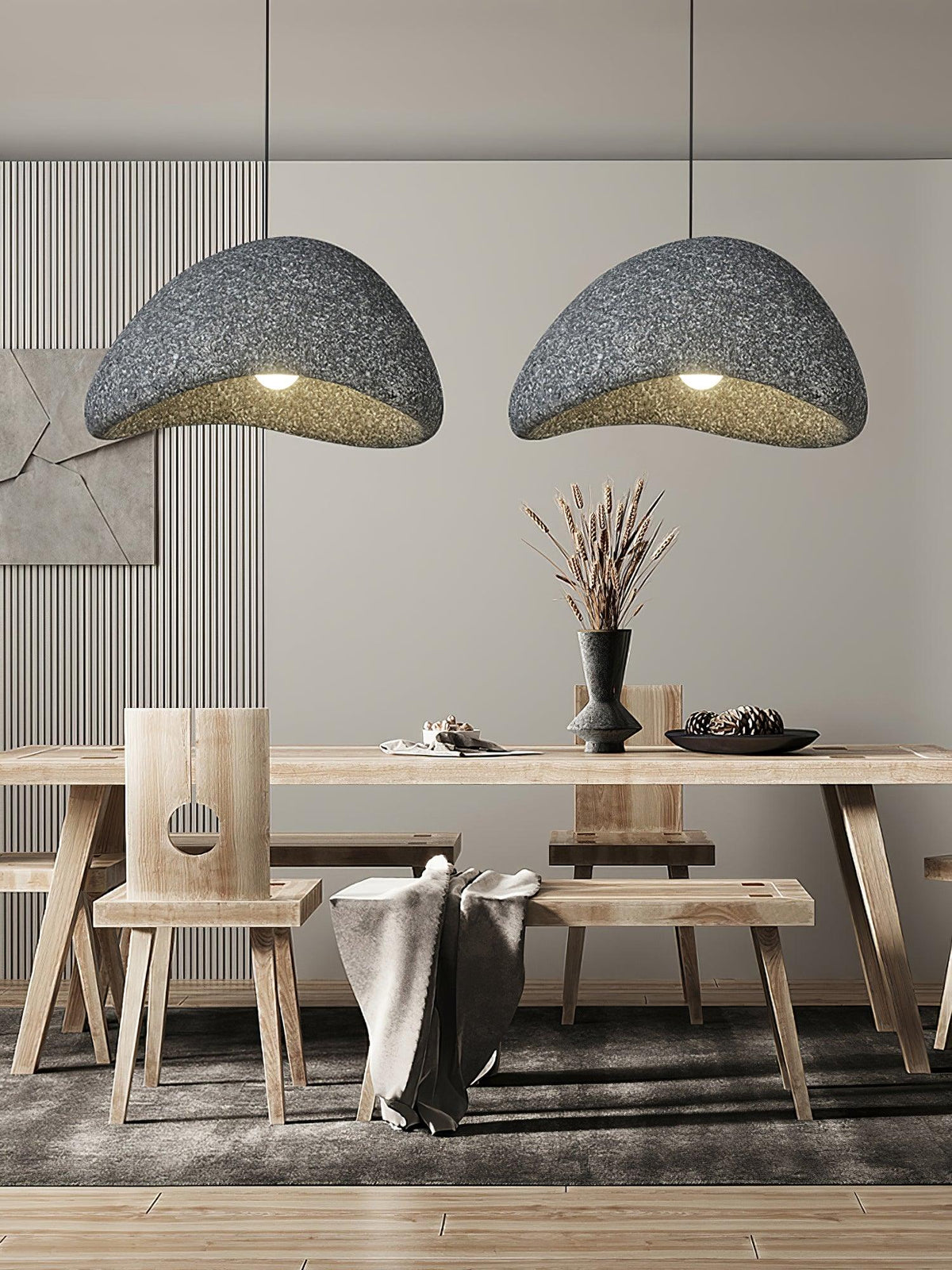 Tsukiyo Wabi-Sabi hanglamp met onregelmatige gebogen kap en gespikkelde textuur