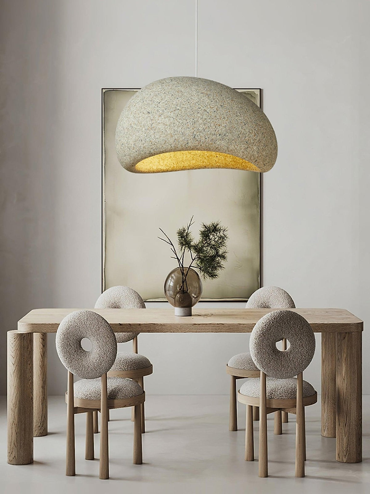 Tsukiyo Wabi-Sabi hanglamp met onregelmatige gebogen kap en gespikkelde textuur