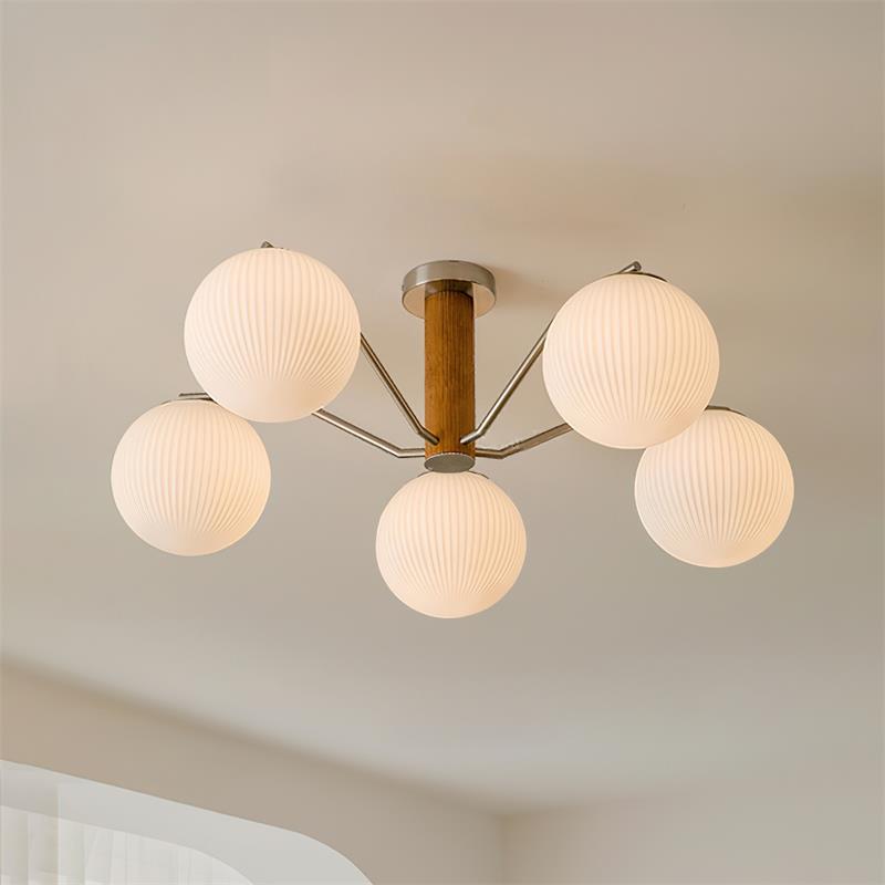 Plafondlamp met geïntegreerde LED/gloeilamp, bolvormige lampenkap, vlakke plafondlamp voor woonkamer