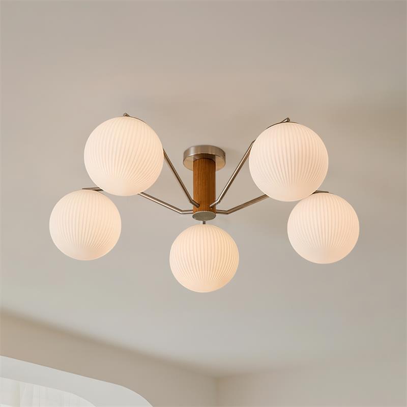 Plafondlamp met geïntegreerde LED/gloeilamp, bolvormige lampenkap, vlakke plafondlamp voor woonkamer