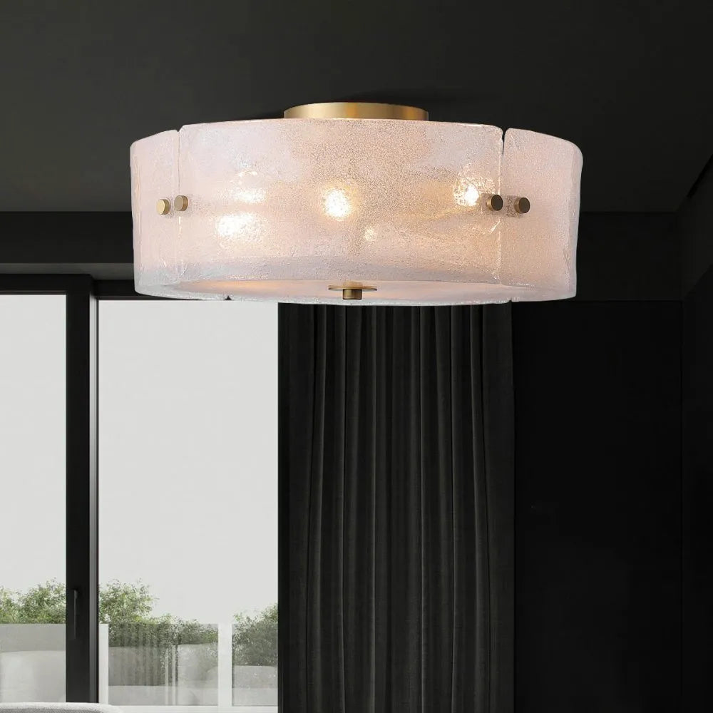 Velenella vlakke plafondlamp van glas van textuurglas