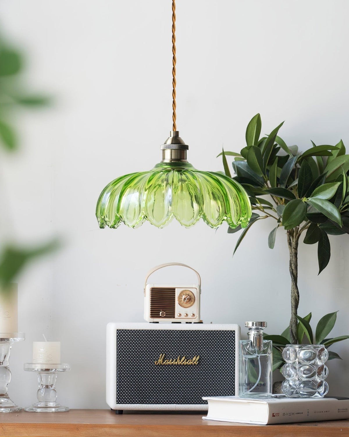 Limea Groene hanglamp met Bloemmotief van glas