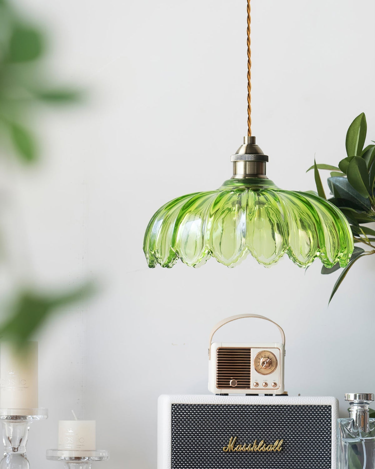 Limea Groene hanglamp met Bloemmotief van glas