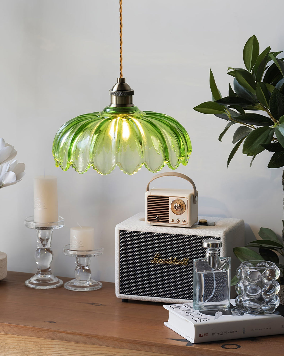 Limea Groene hanglamp met Bloemmotief van glas