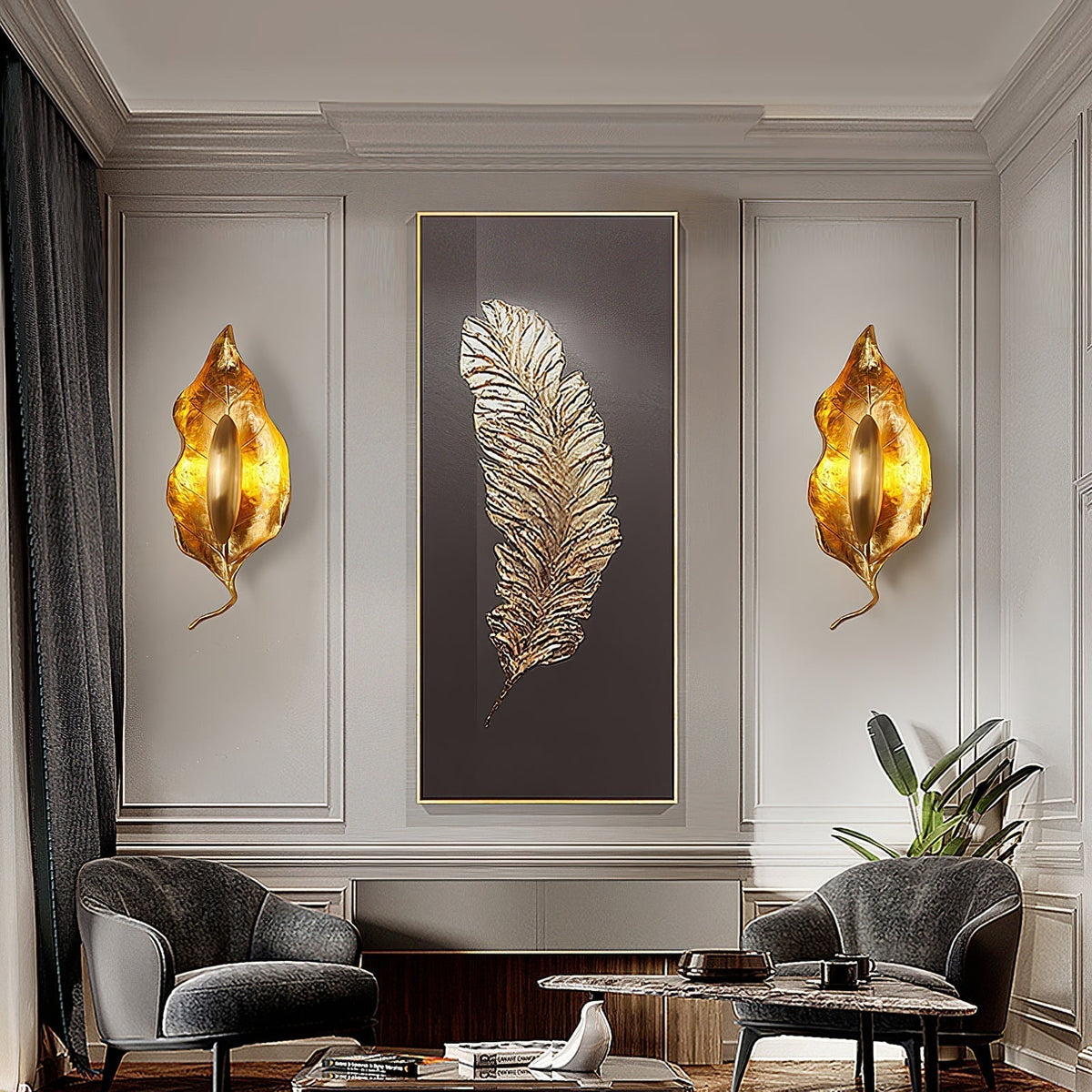 Corsel Noordse kunst Blad messing wandlamp