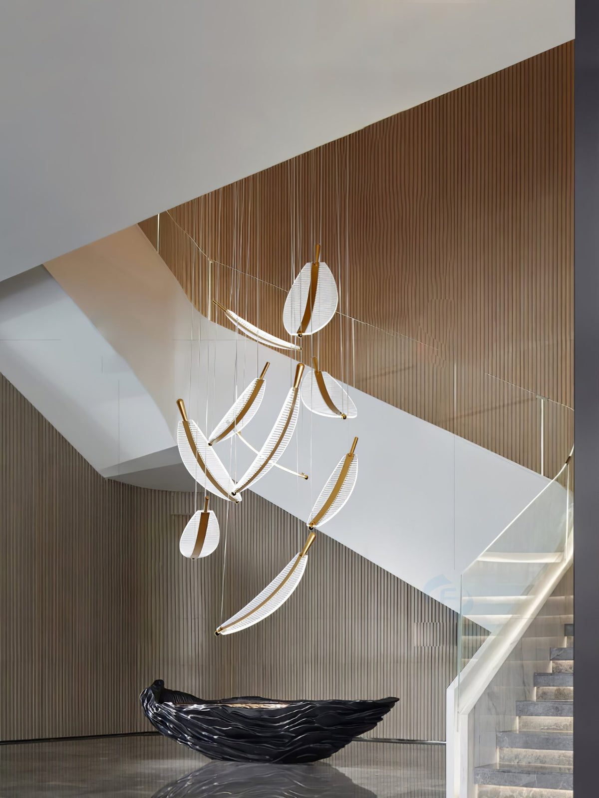 Kuo Kroonluchter Leaf Acryl Goud Elegante Moderne
