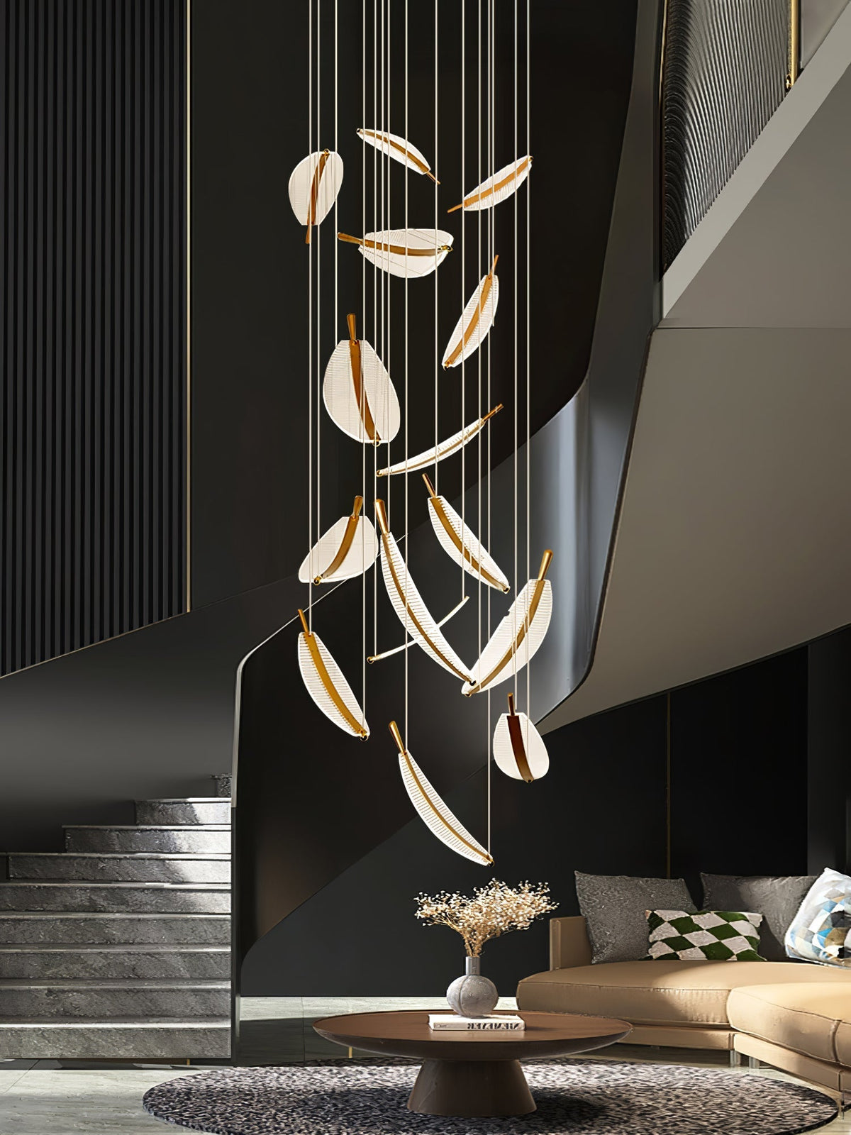 Kuo Kroonluchter Leaf Acryl Goud Elegante Moderne