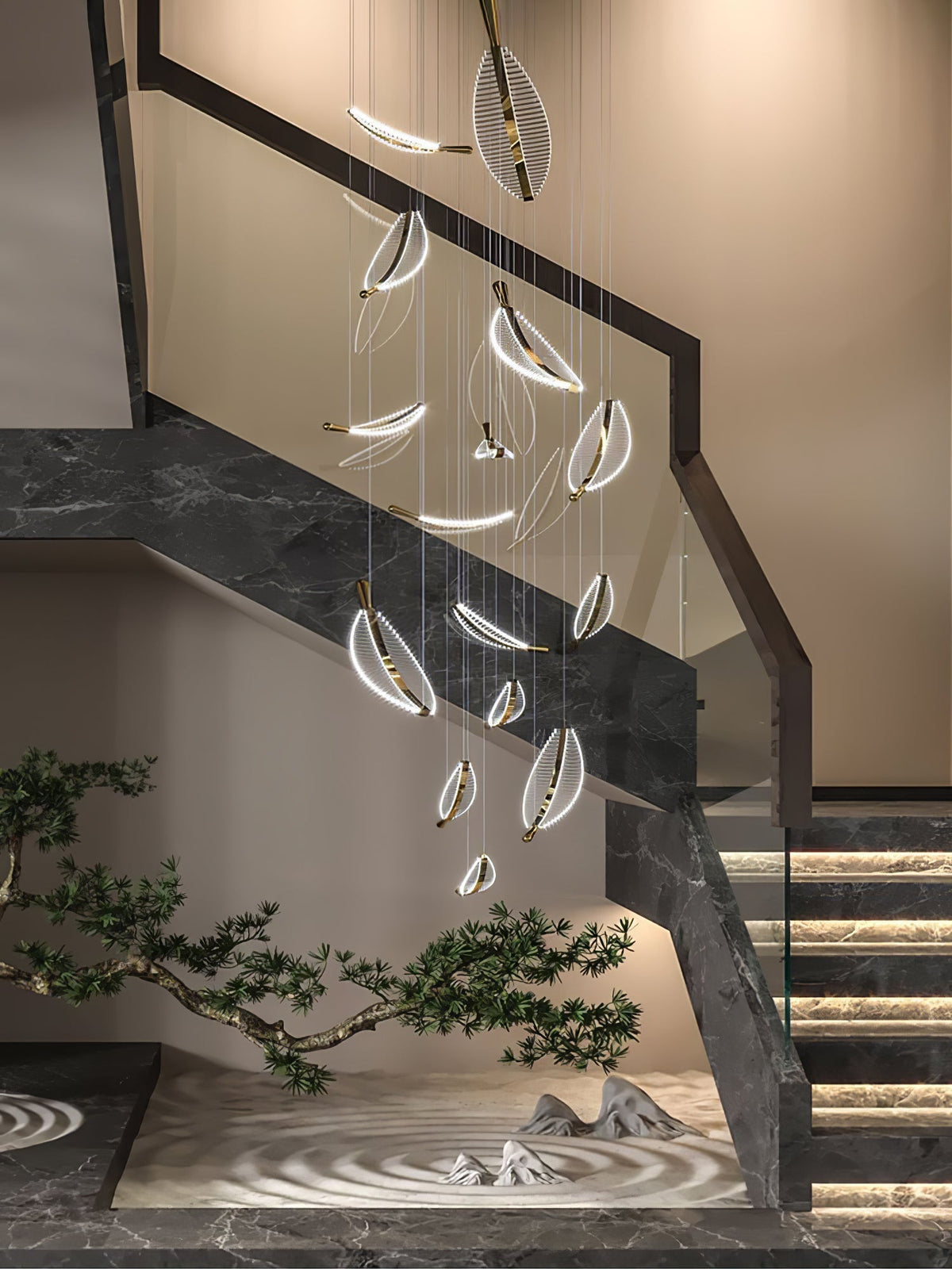 Kuo Kroonluchter Leaf Acryl Goud Elegante Moderne