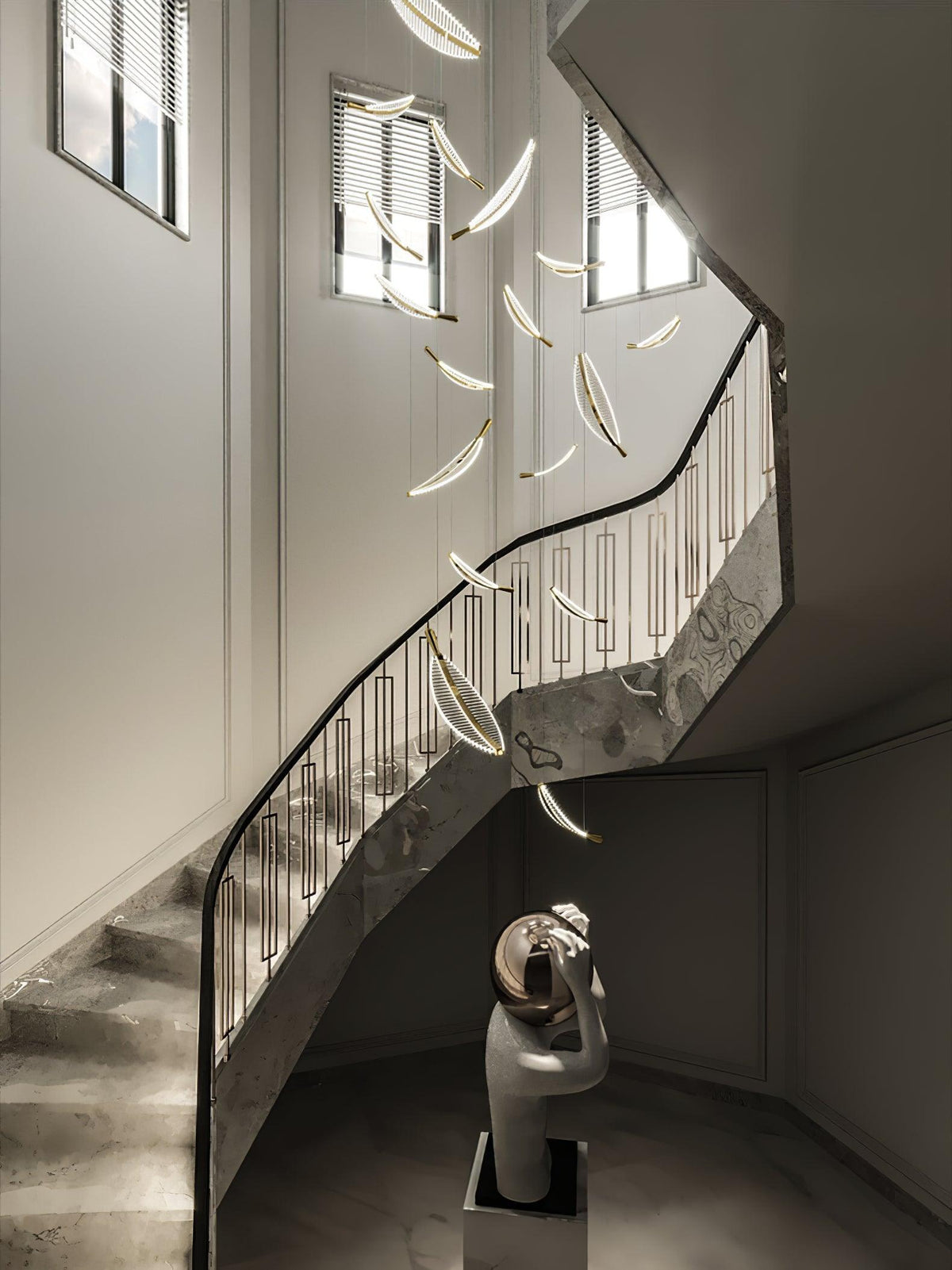 Kuo Kroonluchter Leaf Acryl Goud Elegante Moderne