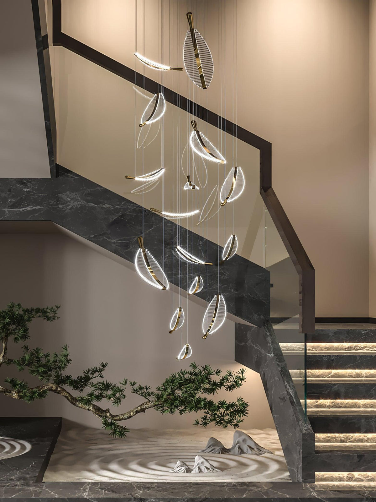 Kuo Kroonluchter Leaf Acryl Goud Elegante Moderne