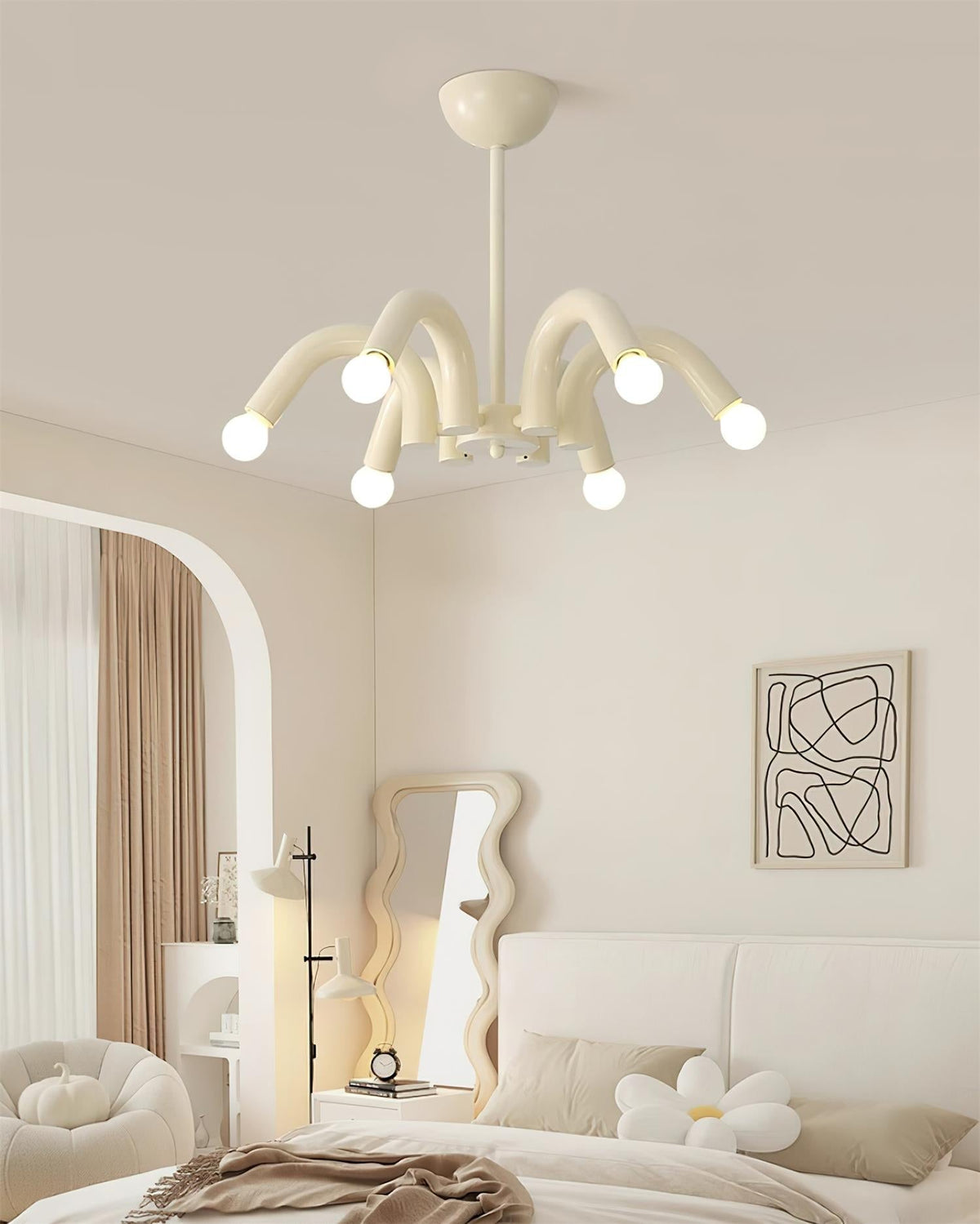 Fivelle Moderne kroonluchter van beige metaal met meerdere armen