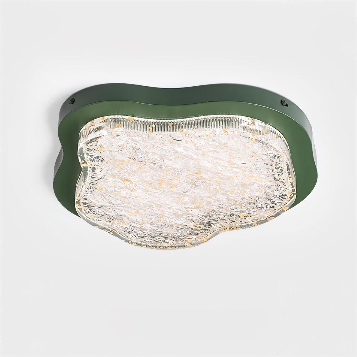 Plafondlamp met onregelmatige vorm van hars en goudbladeren, moderne kunst in groen