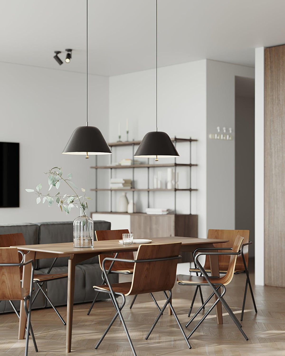 Moderne hanglamp met metalen kap in groen en wit minimalistisch