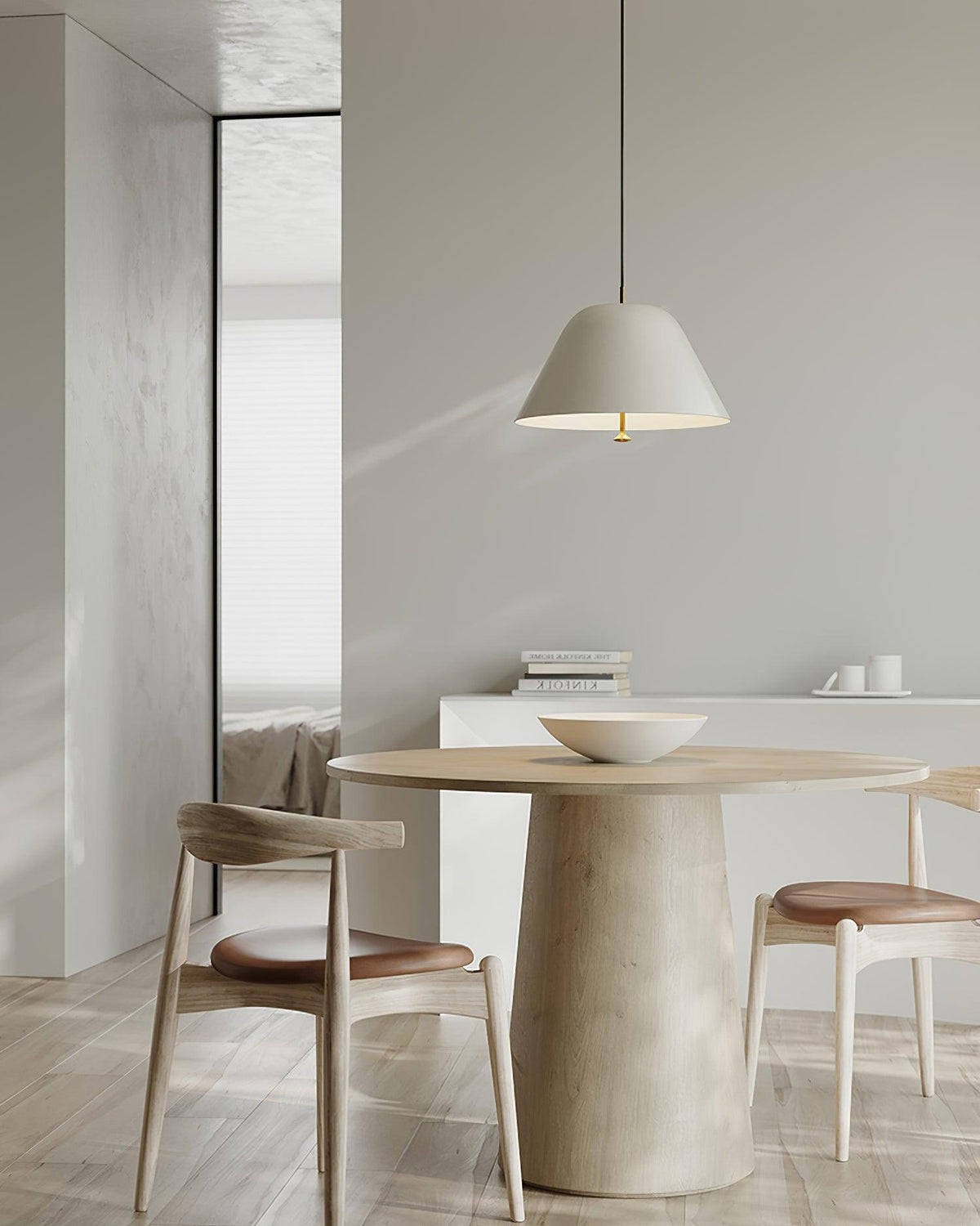 Moderne hanglamp met metalen kap in groen en wit minimalistisch