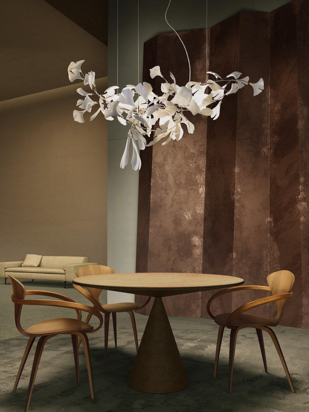 Ayla Kroonluchter Gingko Blad Keramiek Goudlichaam+Witbladeren met bloemblaadjes