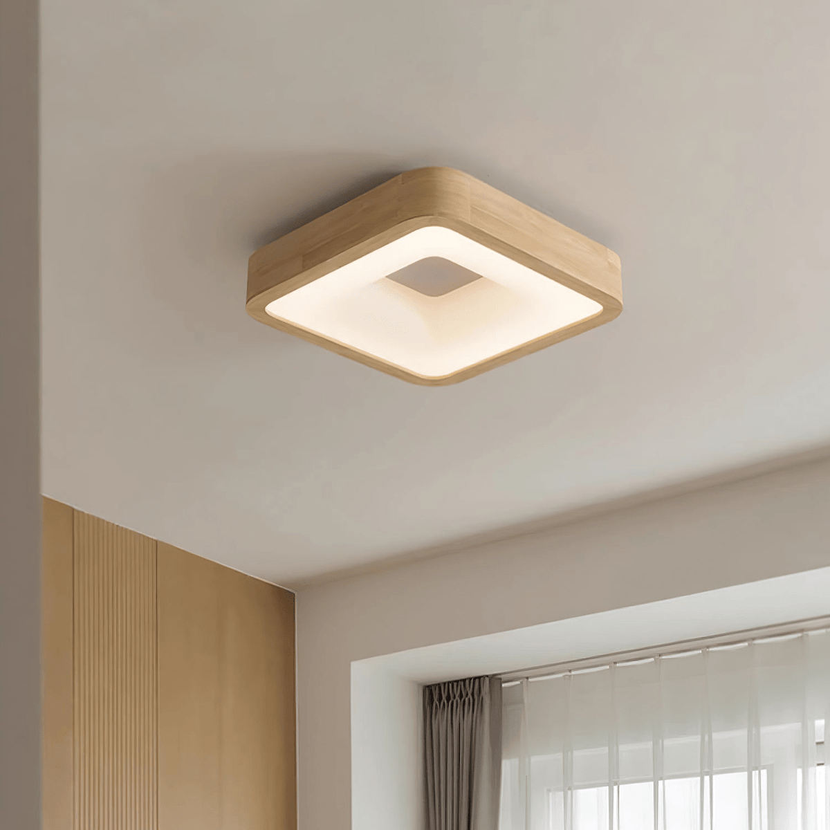 Uphae Moderne plafondlamp van hout met minimalistisch vierkant ontwerp