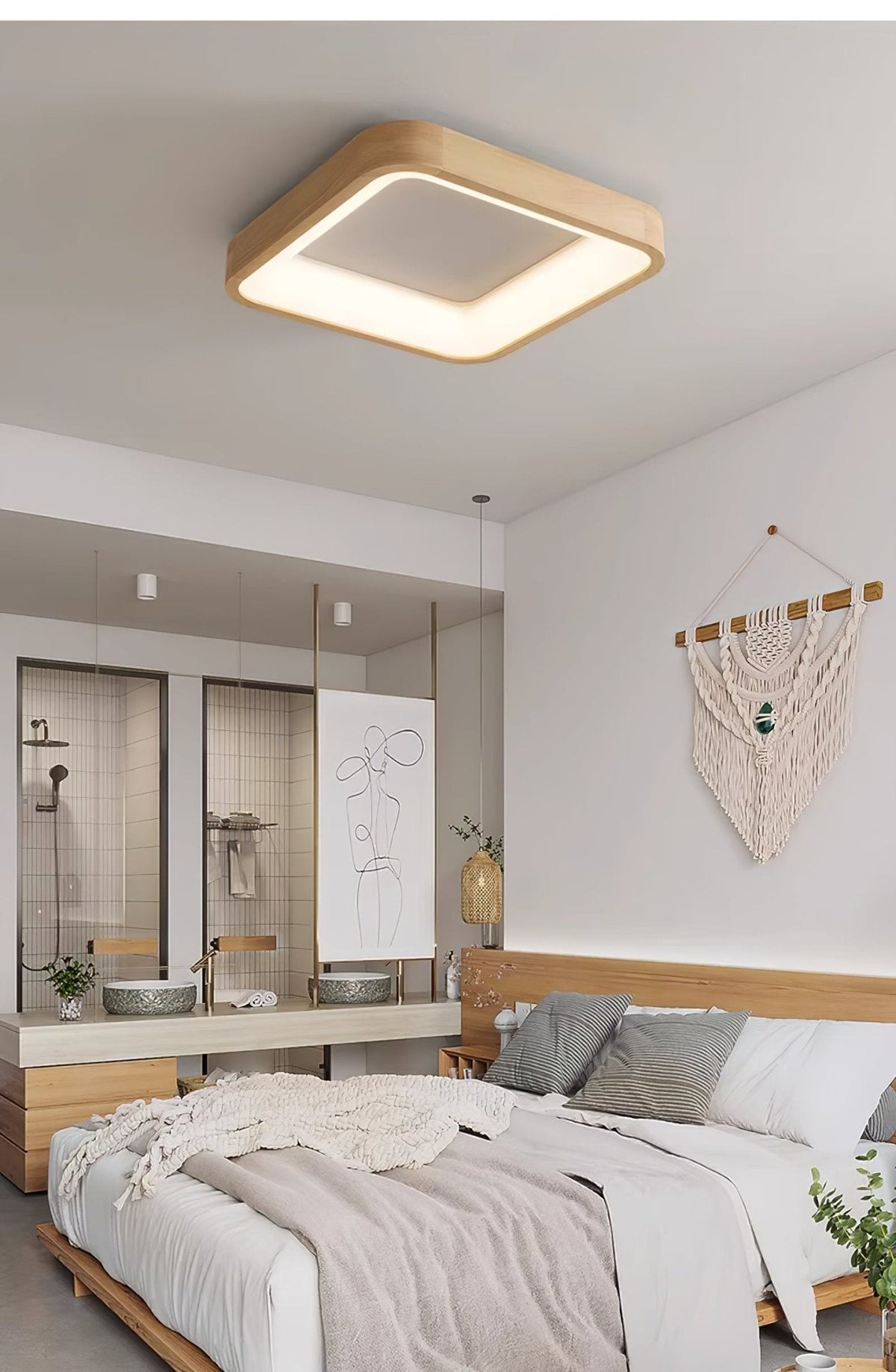 Uphae Moderne plafondlamp van hout met minimalistisch vierkant ontwerp