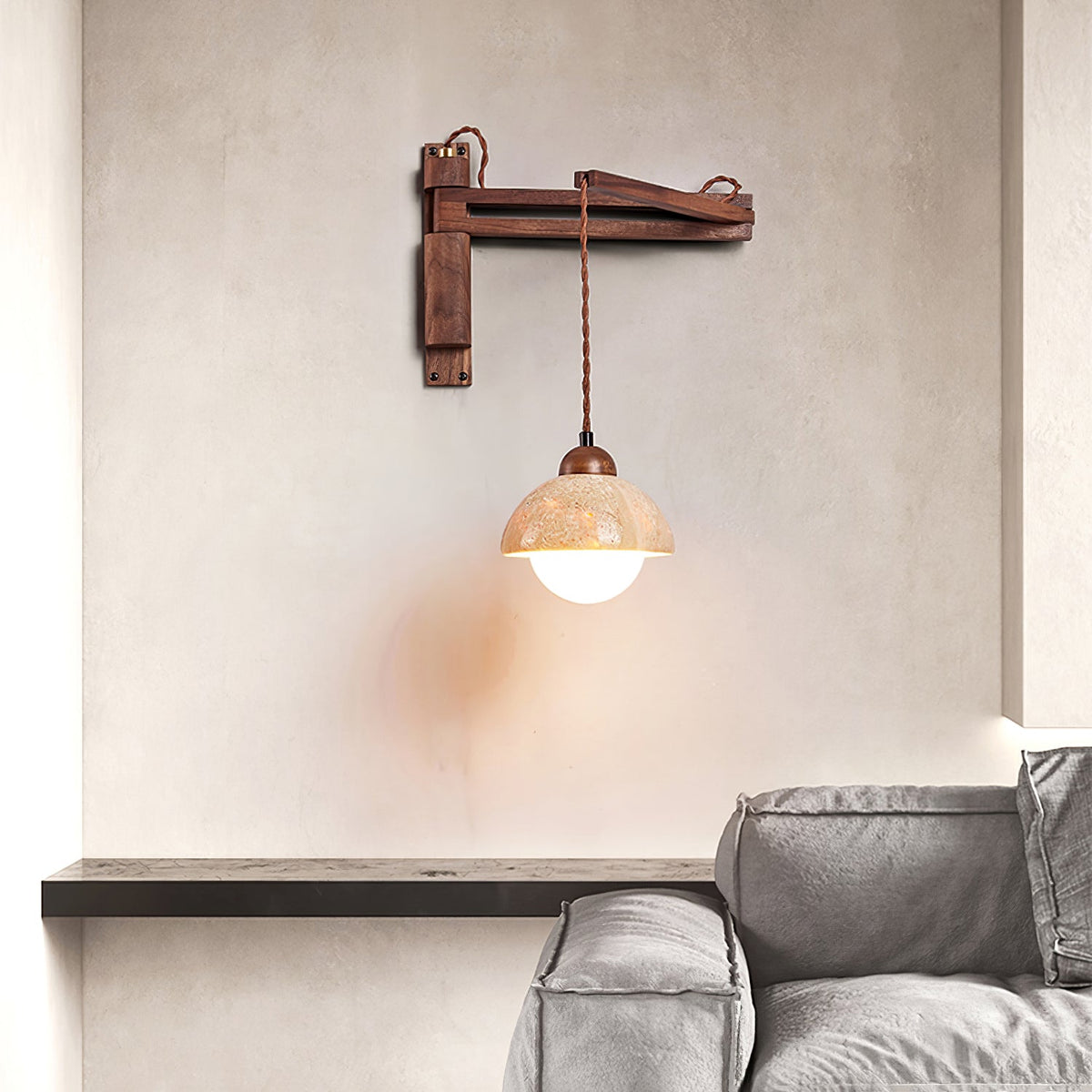 Noreenne travertin Swing Arm wandlamp met stekker