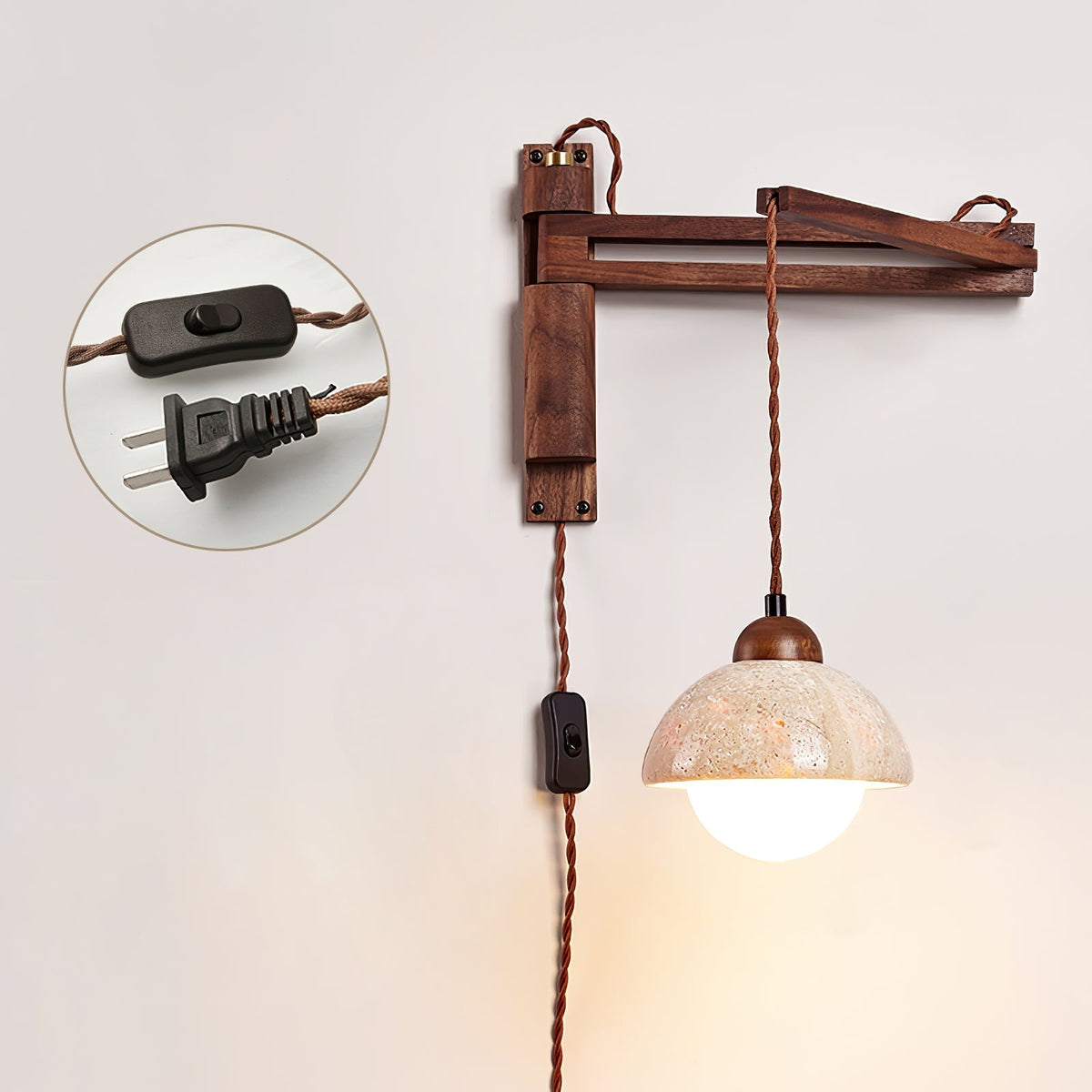 Noreenne travertin Swing Arm wandlamp met stekker