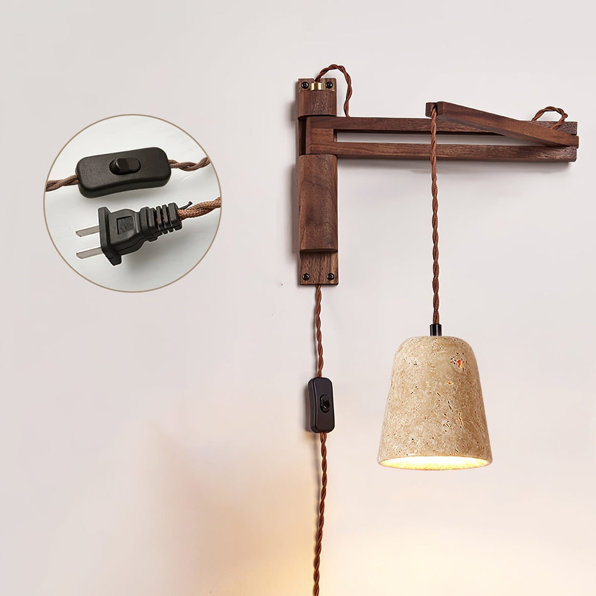 Noreenne travertin Swing Arm wandlamp met stekker