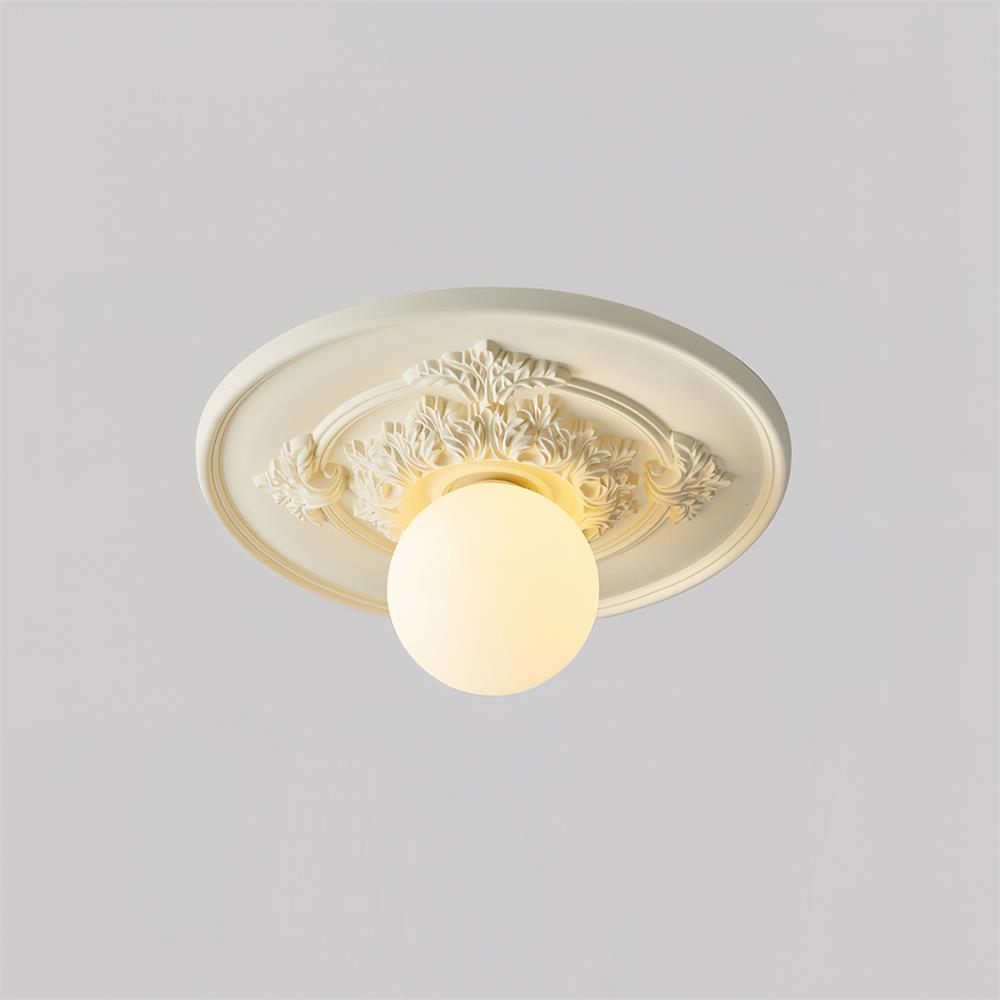 Elya vintage plafondlamp met houtsnijwerk en bolkap