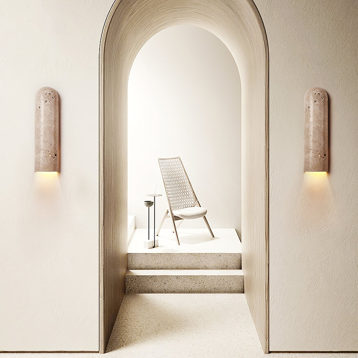 Olvenan wandlamp in geel travertin