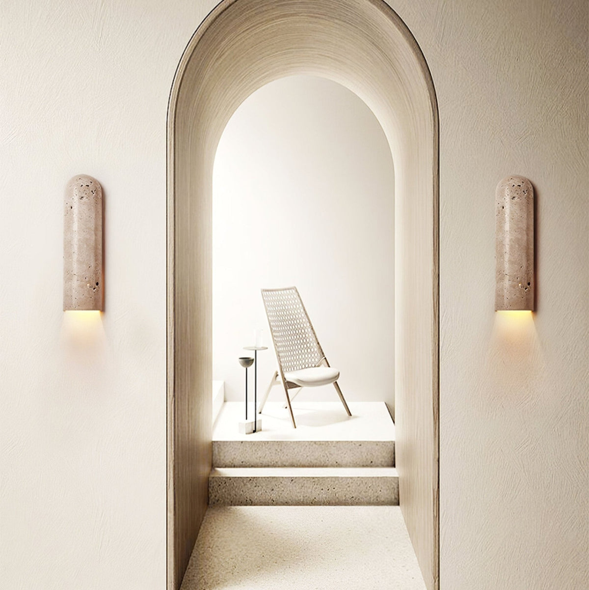 Olvenan wandlamp in geel travertin