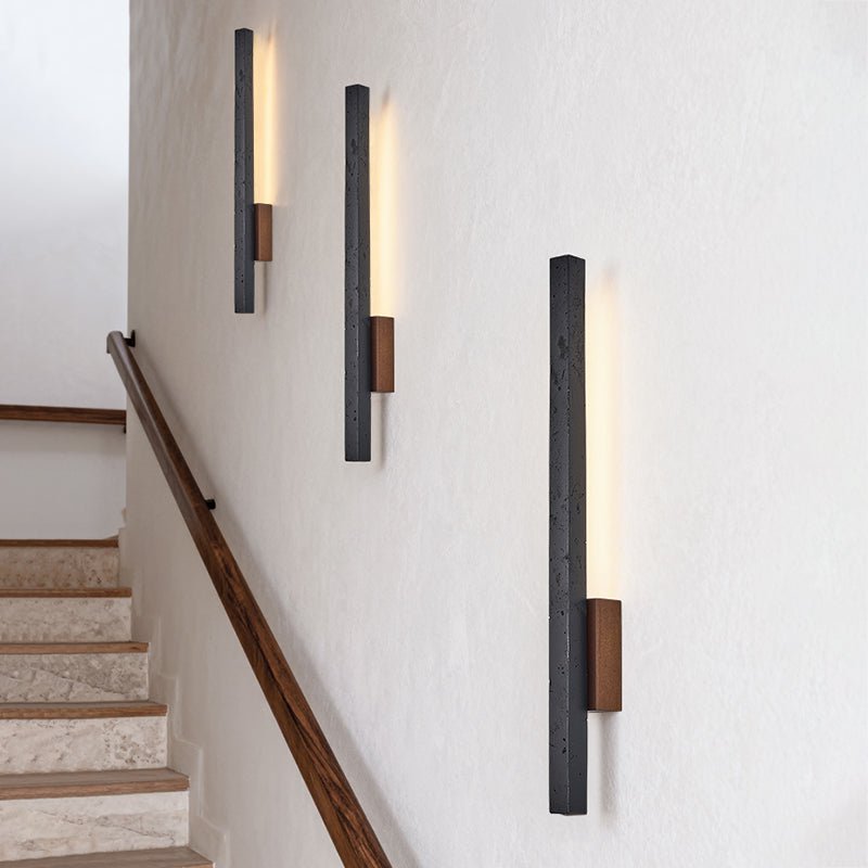 Juna Slim Zwart travertin Lineaire wandlamp