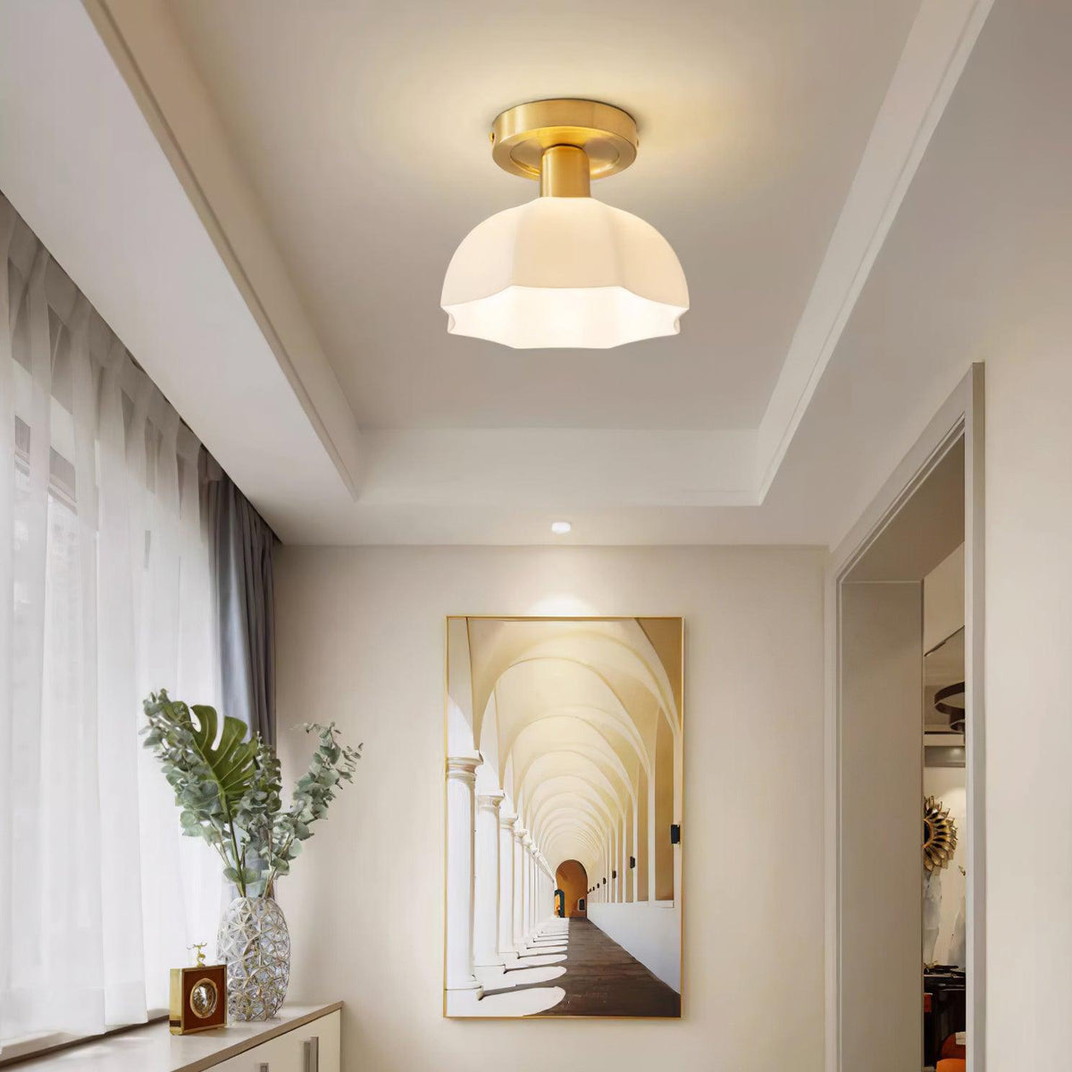 Veya messing basis en opalglas vlakke plafondlamp van glas